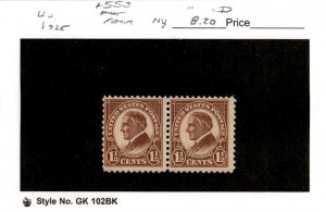 United States Postage Stamp, #553 Pair Mint NH, 1925 Harding