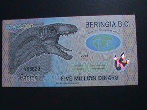 BERINGIA-2013 LOVELY BEAUTIFUL COLLECTIBLE-DINOSAUR UNCIRCULATED POLYMAR NOTE