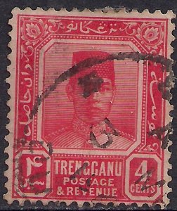 Trengganu Malaya 1921 - 41 KGV 4ct Scarlet Sultan Suleiman used SG 30a ( D522 )