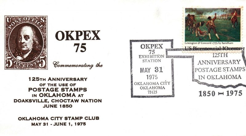 125th ANNIVERSARY OF THE USE OF POSTAGE STAMPS IN OKLAHOMA CHOCTAW NATION 1850