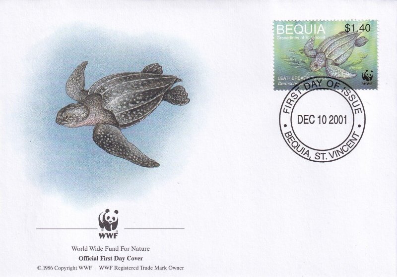 SA13 Bequia 2001 World Wide Fund - Leatherback Turtle FDC