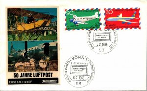 Germany 1969 FDC - 50 Years of Airmail - F11045