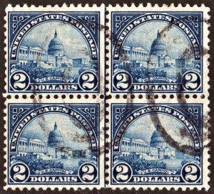 SC#572 $2.00 U.S. Capitol Centerline Block of Four (1923) Used