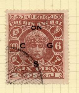 India Cochin 1942-43 Early Issue Fine Used 6p. Optd 200504