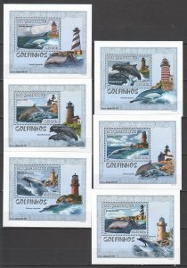 B1382 2007 Mozambique Marine Life Dolphins Golfinhos 6 Lux Bl Mnh