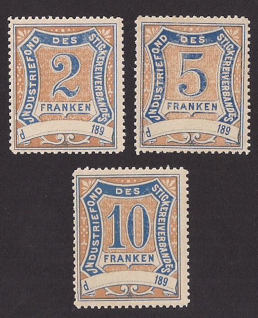 Switzerland Embroidery Union revenue stamps Mint VF