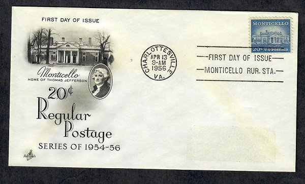 1047 Monticello ArtCraft FDC with removed address label