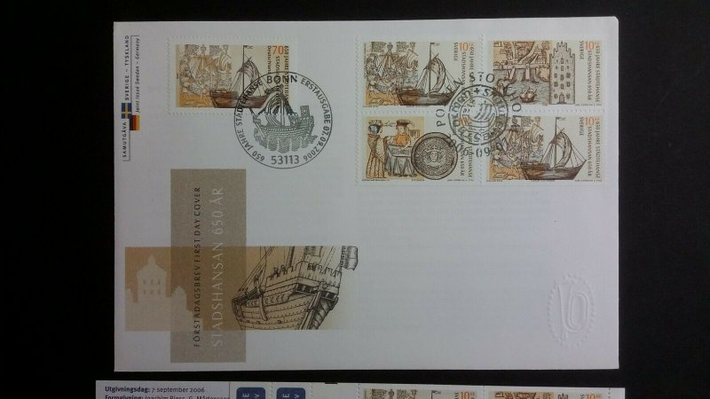 H567 Sweden 2006 MNH stamp booklet + black print + FDC Hanseatic  sailing ships 