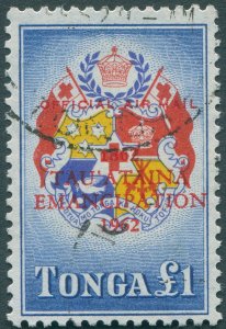 Tonga 1962 £1 yellow, scarlet, ultramarine & bright blue Official SGO16 used