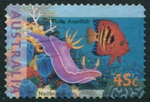 THE WORLD DOWNUNDER 1995 - 45c FLAME ANGELFISH & NUDIBRANCH USED SELF-ADHESIVE