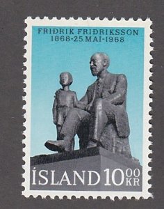 Iceland #  399, Statue of Fridrik  Fridriksson, Mint Hinged