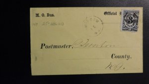 1800s USA Cover Olsemton WY Official stamp Post Office Business Mail