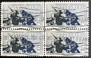 US #1180 Used VF Block of 4 - 5c Gettysburg Civil War Centennial 1963 [BB273]