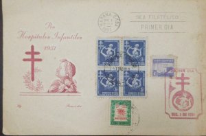 A) 1951, SPANISH ANTILLES, PRO CHILDREN'S HOSPITALS, FDC, MAIL ADMINISTRATION HA