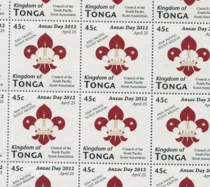 100 TONGA NATIONAL FLAG STAMPS MINT NH 2012 ANZAC DAY SOUTH PACIFIC BOY SCOUTS