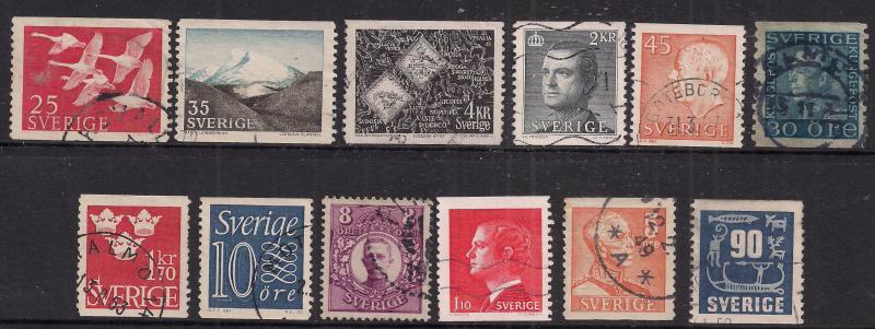 Sweden Sverige Selection of 12 used stamps  ( A830 )