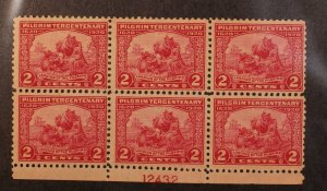 Scott 549 - 2 Cents Pilgrims - MNH - Plate Block Of 6 PL# 12432 SCV - $125.00