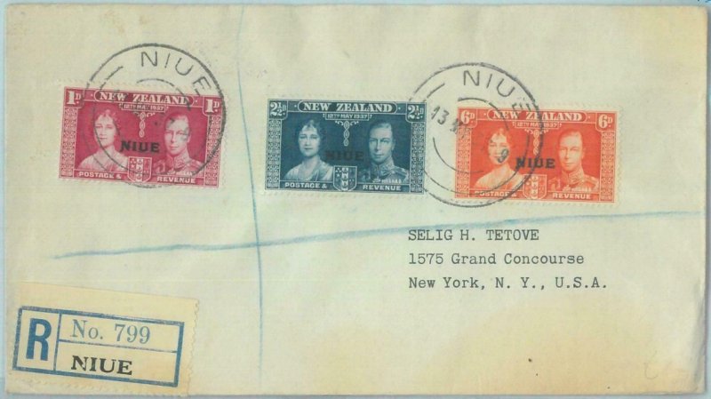 83409 - NIUE  - POSTAL HISTORY  - Registered FDC COVER  1937 ROYALTY