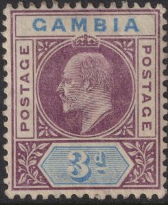 Sc# 32 Gambia 1902 - 1905 KEVII 3p MMH issue CV $24.00 Wmk 2