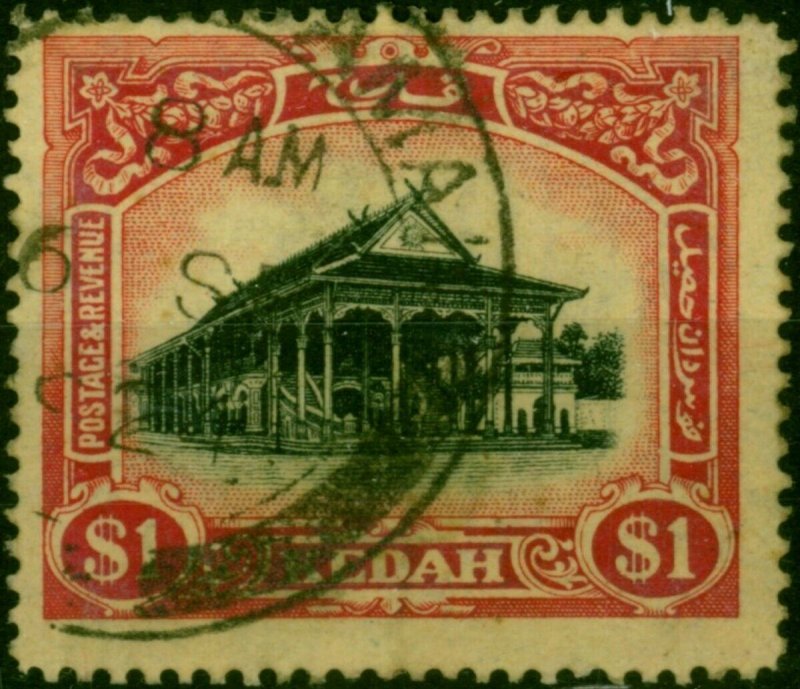 Kedah 1924 $1 Black & Red-Yellow SG37w Fine Used