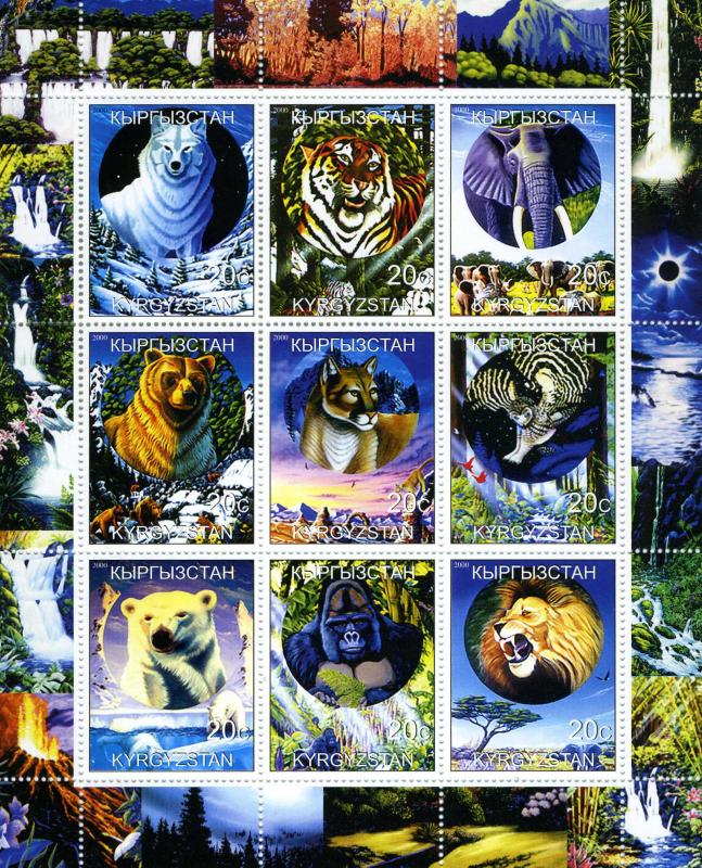 Kyrgyzstan 2000 Wild Animals Sheet Perforated mnh.vf