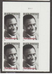 U.S. Scott #3834 Black Heritage - Paul Robeson Stamp - Mint NH Plate Block