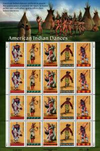 1996 32c American Indian Dances, Sheet of 20 Scott 3072-76 Mint F/VF NH