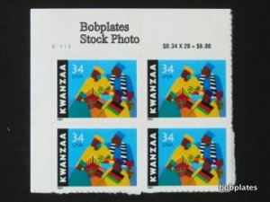 BOBPLATES #3548 Kwanzaa Upper Right Plate Block V1111 F-VF NH SCV=$2.8