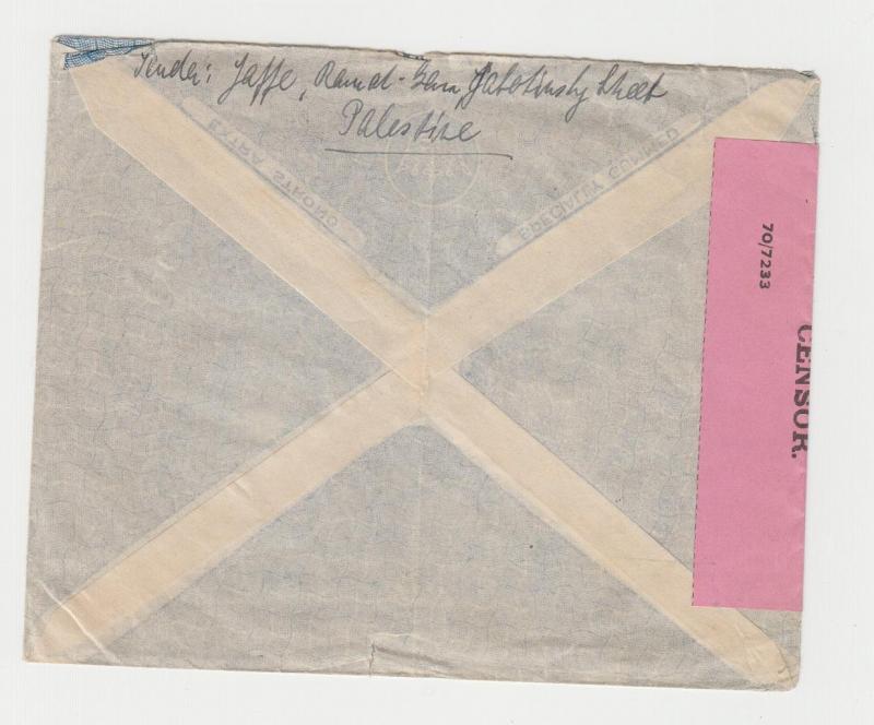 PALESTINE -USA 1941 CENSOR (70/7233) AIRMAIL COVER, 15m RATE (SEE BELOW)