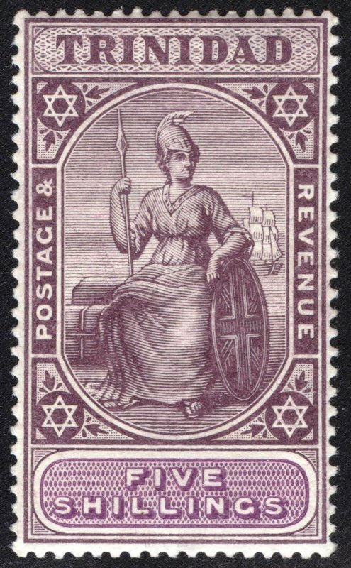 Trinidad 1906 5s Deep Pur&Mauve Britannia SG 132a Sc 88 LMM/MLH Cat £80($102)