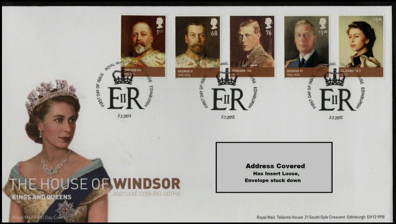 GB FDC 2012 House of Windsor Stamps & MS First Day Cover