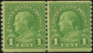 USA SC# 597 Franklin, 1c, Joint Line Pair,   MNH