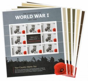 Gibraltar 2014 - WORLD WAR I - Set of 6 sheets of 8 stamps each - MNH