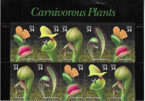US#3528 -3531 34c Carnivorous Plants self adhesive -1/2 sheet of 10  CV$7.00