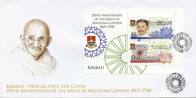 Kiribati 2019 FDC Mahatma Gandhi 2v M/S Famous People Historical Figures Stamps