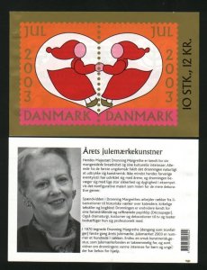 Denmark. 2003 Christmas Seal.  Booklet  With 10 Seal Mnh. Santa, Birds, Bells.