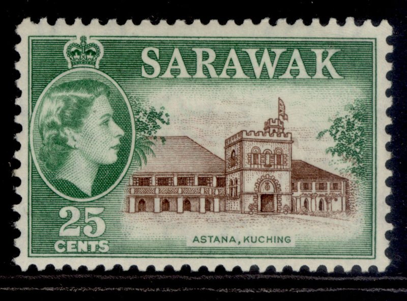 SARAWAK QEII SG197, 25c sepia & green, M MINT. 