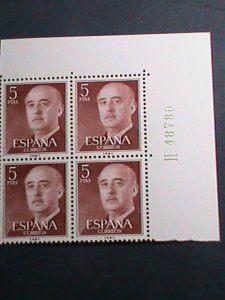 ​SPAIN-1954 SC# 832 WORLD STAMP DAY GENERAL-FRANCO -MNH BLOCK OF 4 VERY FINE