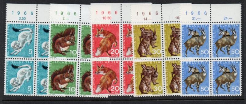 Switzerland Sc B360-4 1966 Animals Pro Juventute stamp set mint NH Blocks of 4