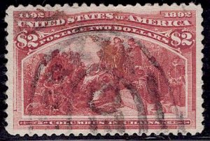 US Stamp Scott #242 Used $2 Columbian SCV $525. Superb Centering!