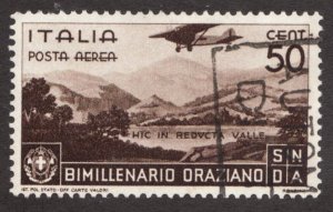 Scarce : 1936 Italy Sc #C85 Airmail - Plane over Mountain Scene - Used Cv$12