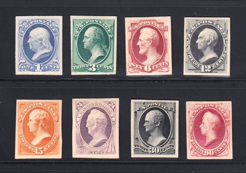 PROOF: Scott #156P3/166P3 1c/90c Group of (8) India Plate Proofs on Card, H