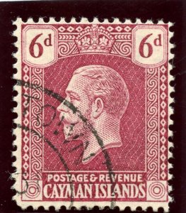 Cayman Islands 1922 KGV 6d claret very fine used. SG 77. Sc 58.