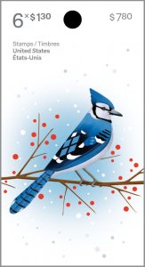 BLUE JAY = CHRISTMAS BIRDS = $1.30 USA retired rate Booklet of 6 MNH Canada 2022