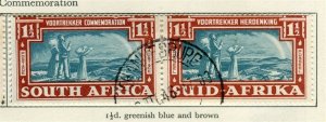 SOUTH AFRICA; 1938 early GVI Voortrekker issue fine used 1.5d. pair 