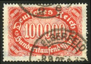 Germany #209 (Mi. 257I) Cat€35, 1922 100,000 vermilion, white shading var...