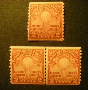 Scott 656, 2c Edison coil, MLH LINE PAIR & Single