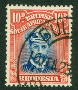 SG 298 Rhodesia 10d bright ultramarine & red. Very fine used CAT £70