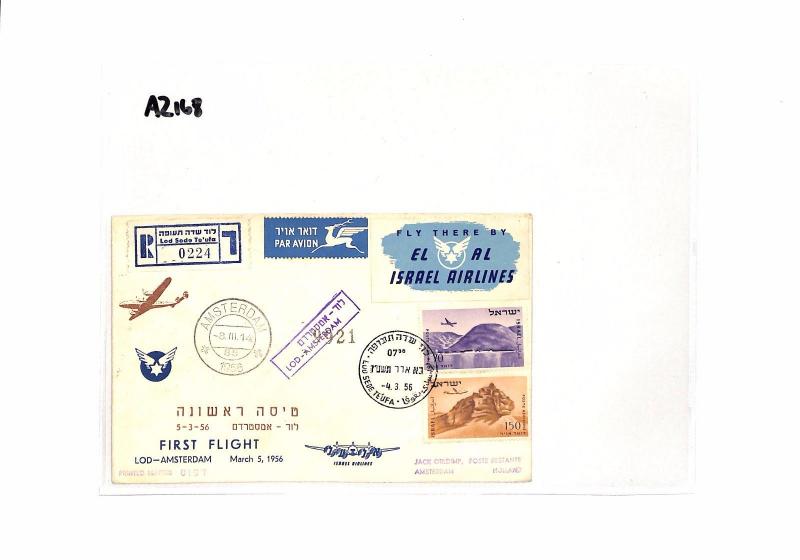 AZ168 1956 ISRAEL AIR Registered *Lod Sofo* FFC Amsterdam {samwells-covers}PTS