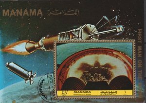 1972  Manama - First Man on the Moon (Issue IV)  - Mi-Block 216A - Perf.  CTO